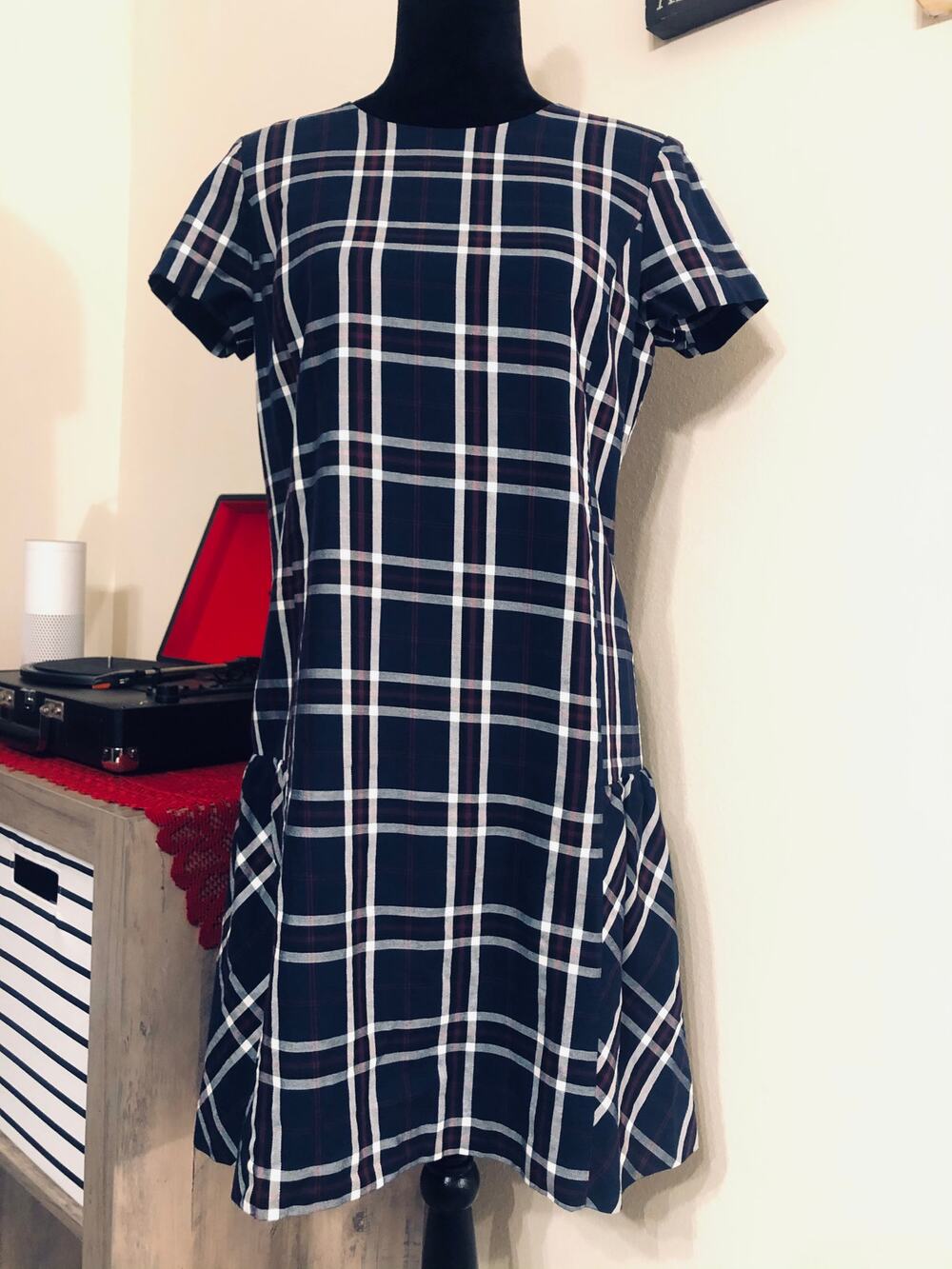 Halogen Blue Plaid Drop Waist Dress sz S